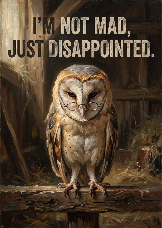 Disappointed Barn Owl with Glasses