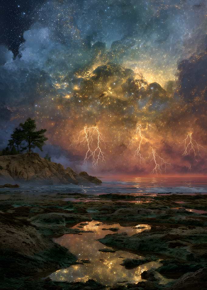 Celestial Storm Over Rocky Coast
