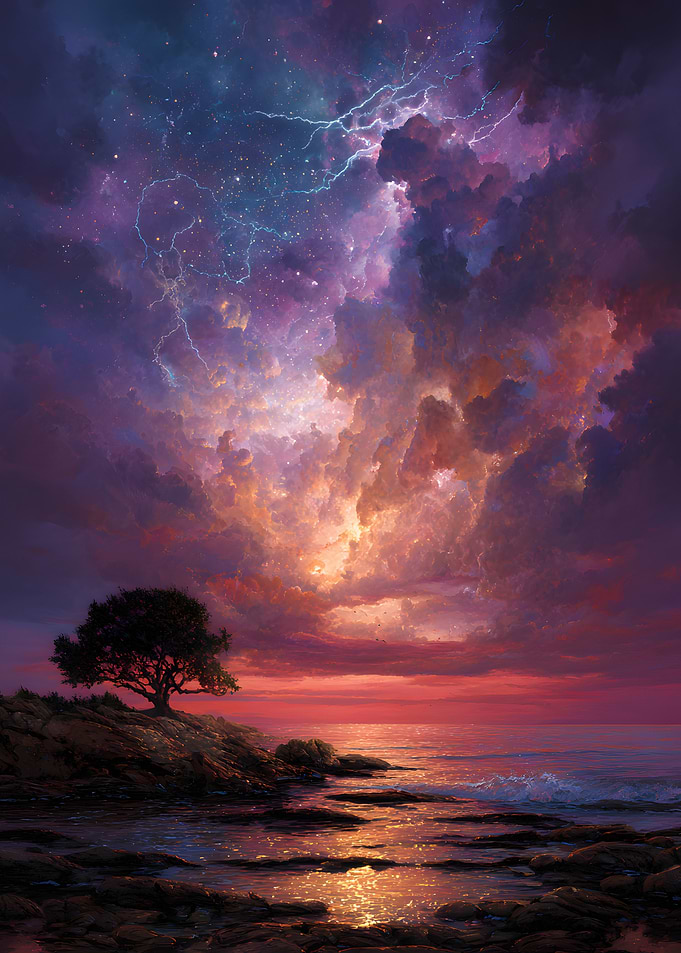 Ethereal Storm Over Coastal Landscape
