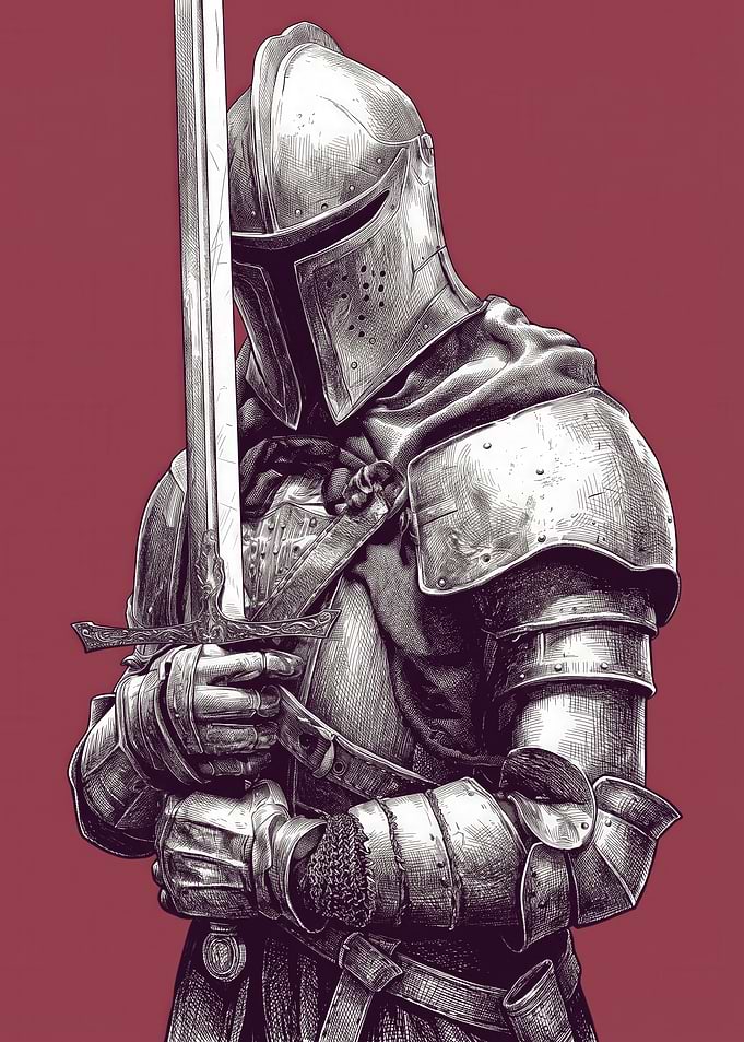 Knight in Shining Armor with Sword