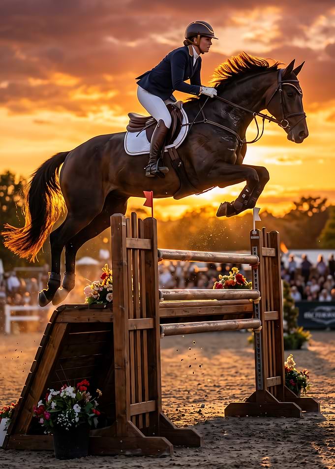 Equestrian Show Jumping at Sunset