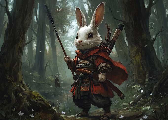 Warrior Rabbit Samurai in Forest