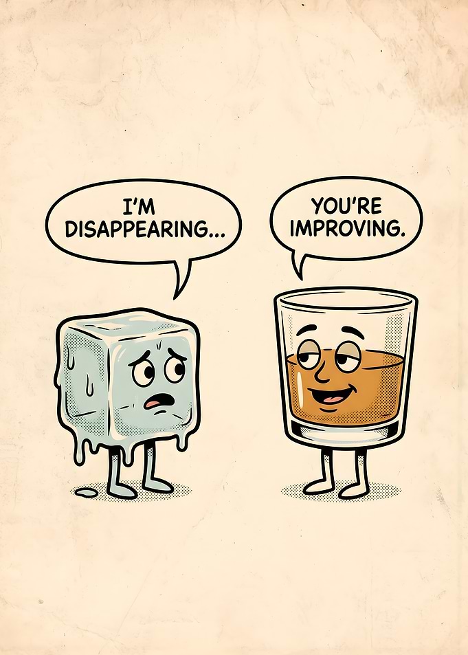 Funny Ice Cube and Whiskey Cartoon