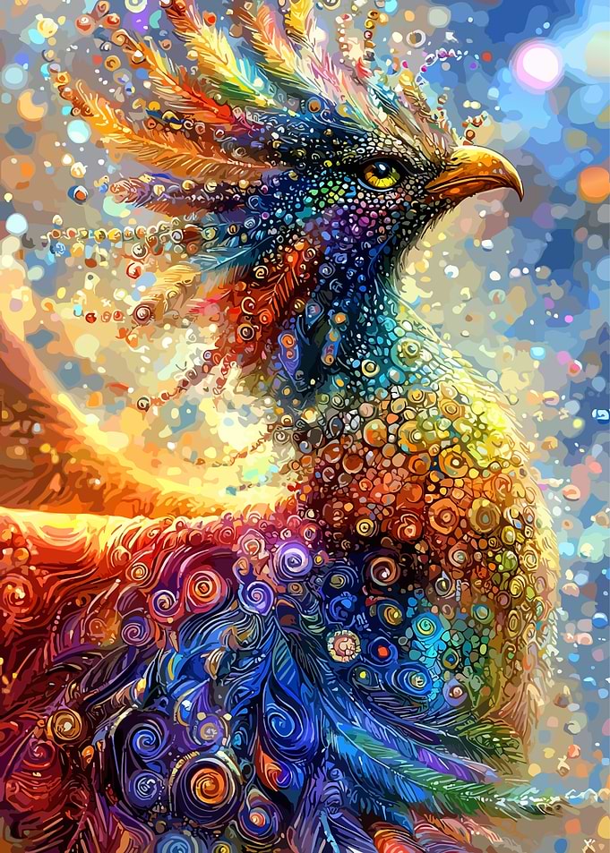 Vibrant Abstract Phoenix Bird Art