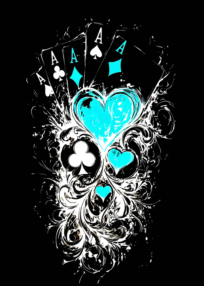 Neon Blue Aces Playing Cards Art