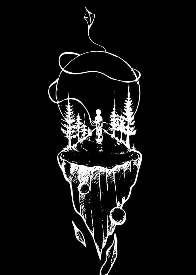 Floating Island Kite Flyer Silhouette