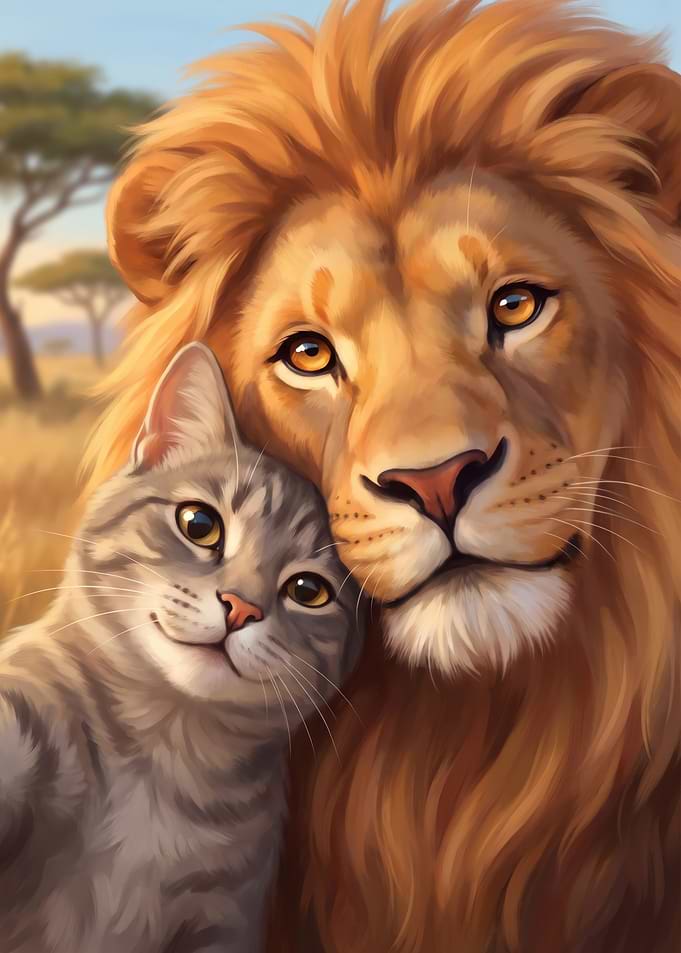 Lion and Cat Best Friends