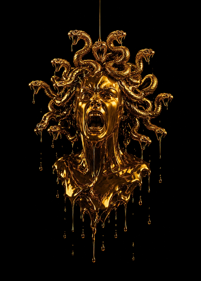 Golden statue of Medusa