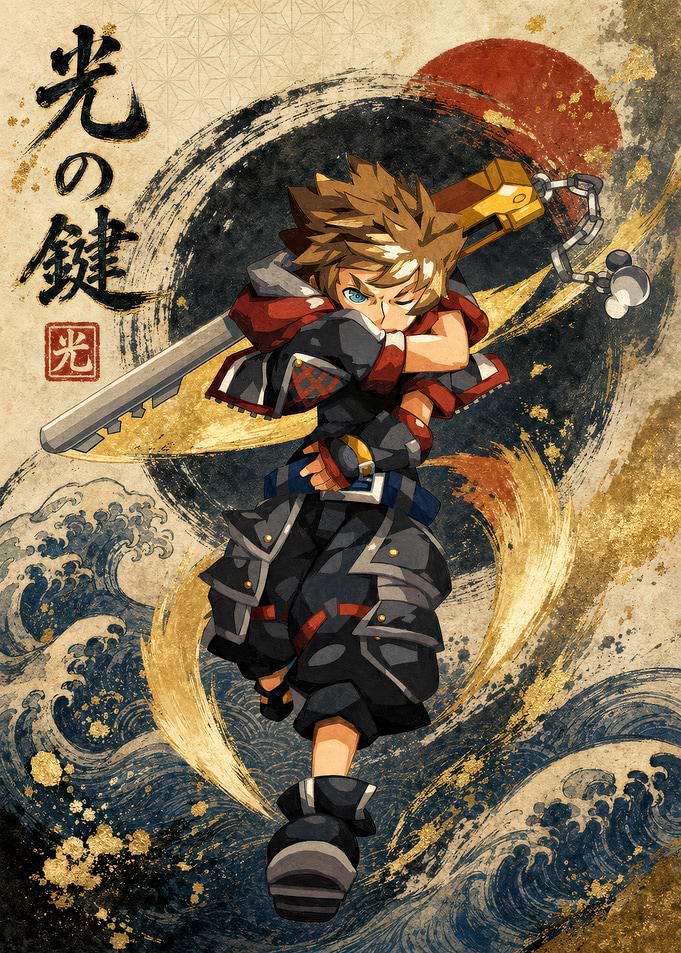 Sora Kingdom Hearts Ukiyo-e Style Art