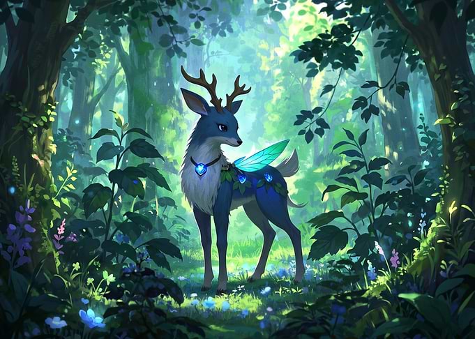 Magical Forest Deer with Wings