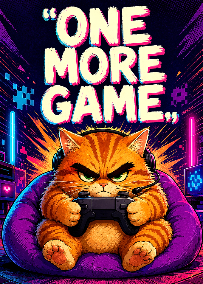 One More Game Gaming Cat Poster