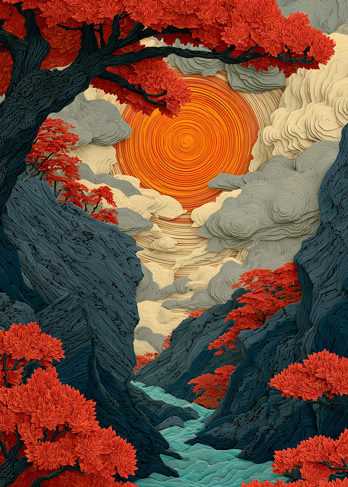 Layered Paper Art Japanese Landscape