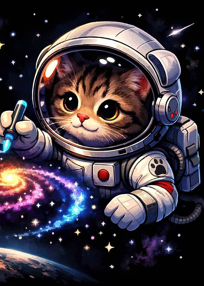 Cute Astronaut Kitten Painting Galaxy