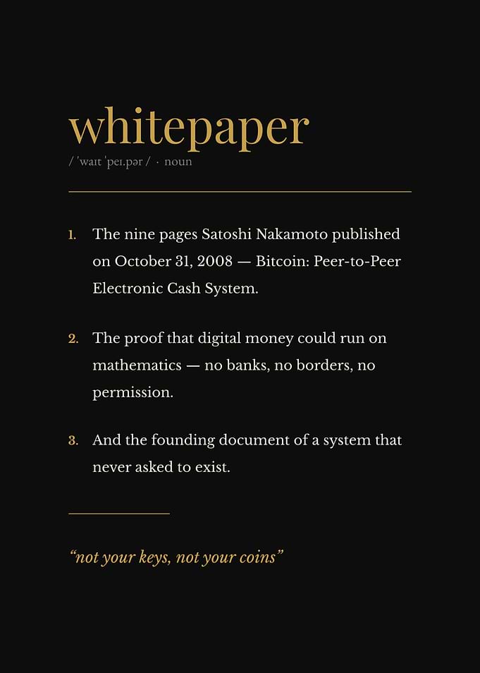 Bitcoin Whitepaper Poster | Satoshi Nakamoto Crypto Art Print, Home Office Decor