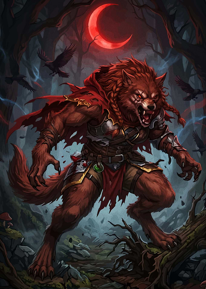 Fierce Werewolf Warrior in Dark Forest