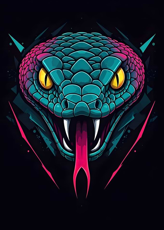 Neon Cyberpunk Snake Head Illustration