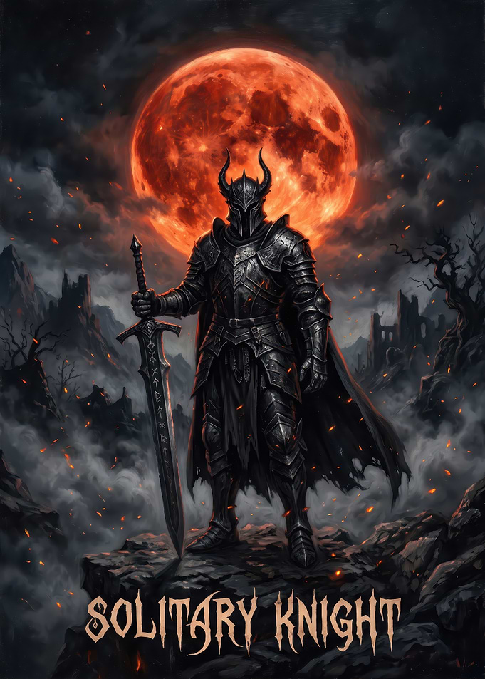 Solitary Knight Under Blood Moon