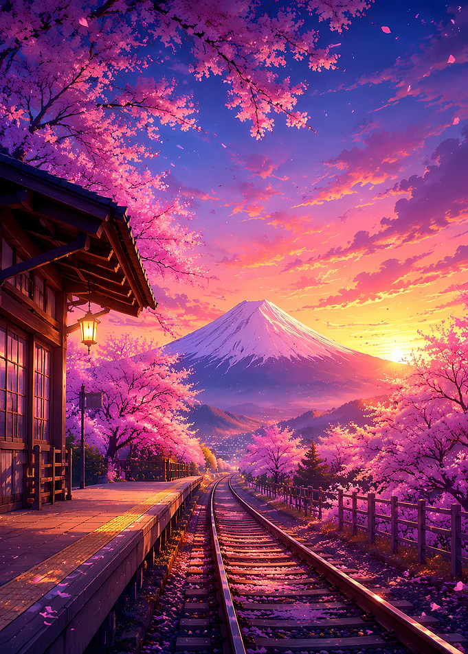 Mount Fuji Train Station at Sunset