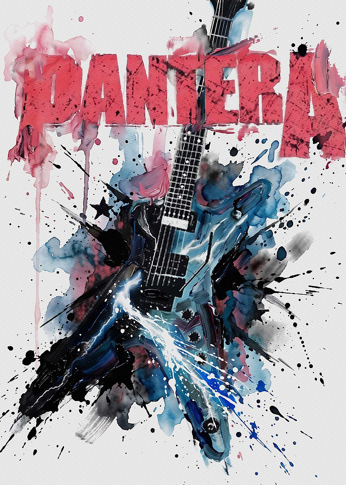 Pantera Watercolor Electric Guitar Art