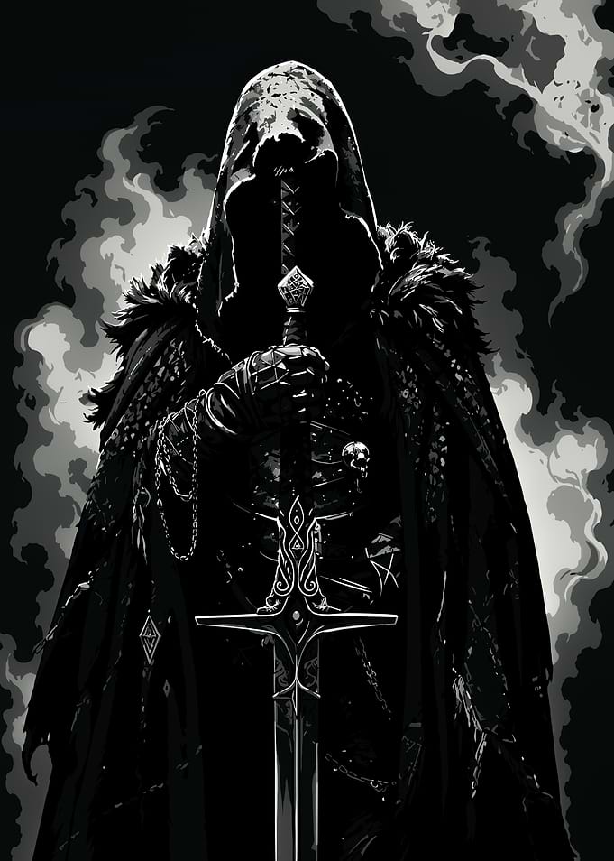 Dark Hooded Warrior with Sword