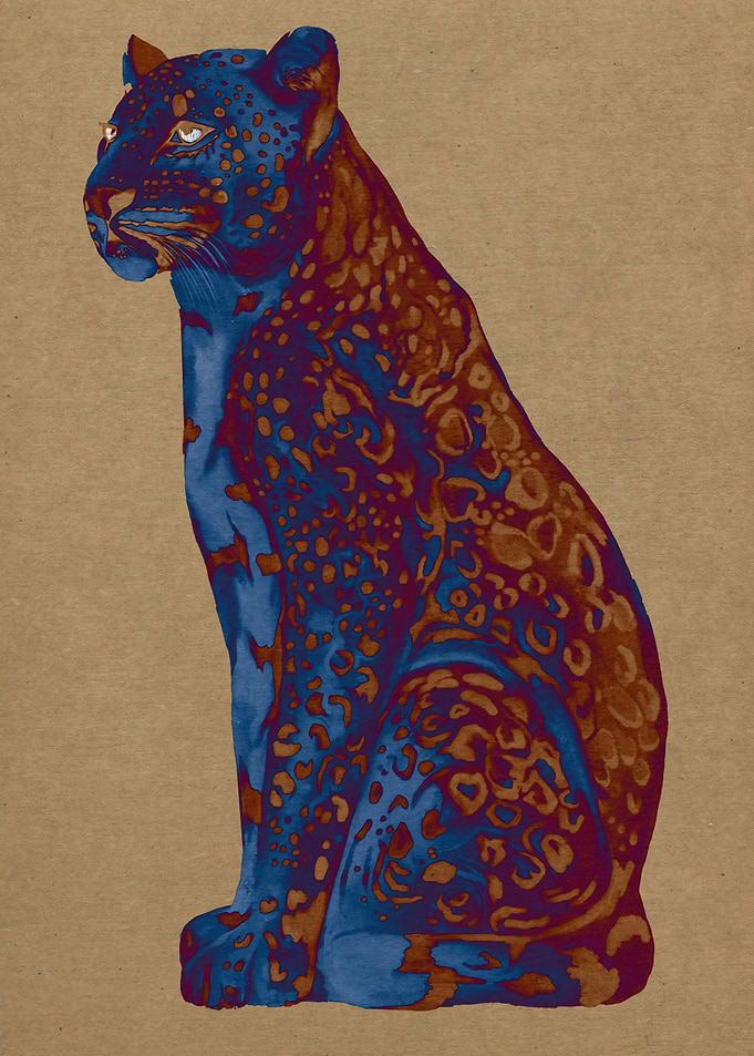 Stylized Blue and Brown Leopard Illustration