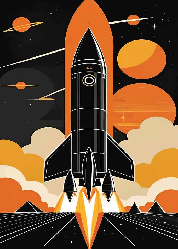 Retro Style Rocket Launch Illustration