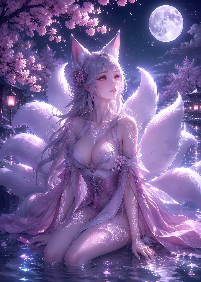 Nine-Tailed Fox Spirit in Moonlight