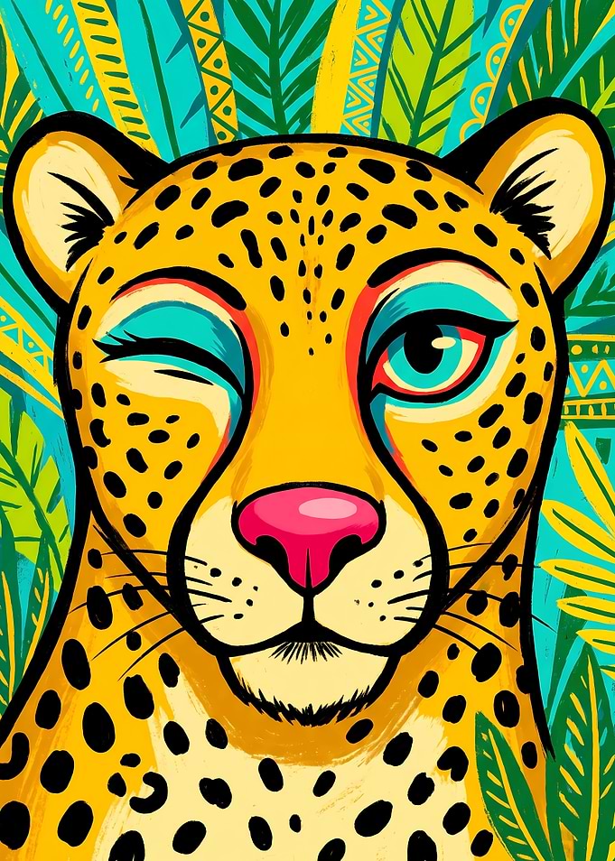 Colorful Winking Leopard Pop Art