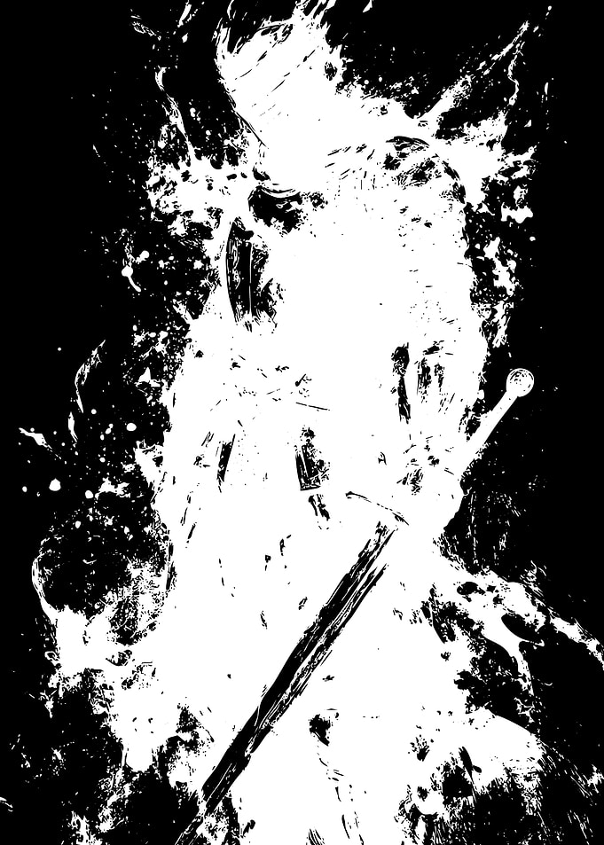 Knight with Sword Ink Splatter Art