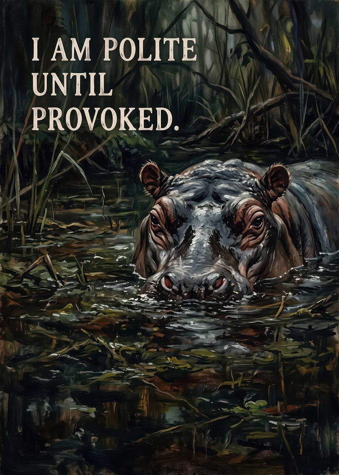 Polite Until Provoked Hippo Poster