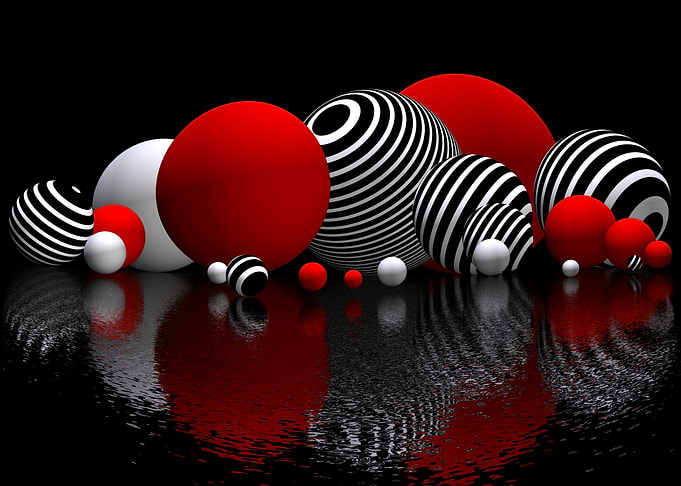 Abstract Spheres with Red and Monochrome