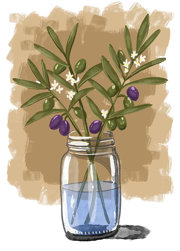 Olive Branches in Mason Jar