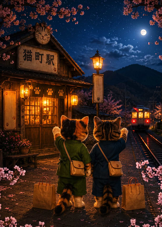 Two Cats at a Train Station