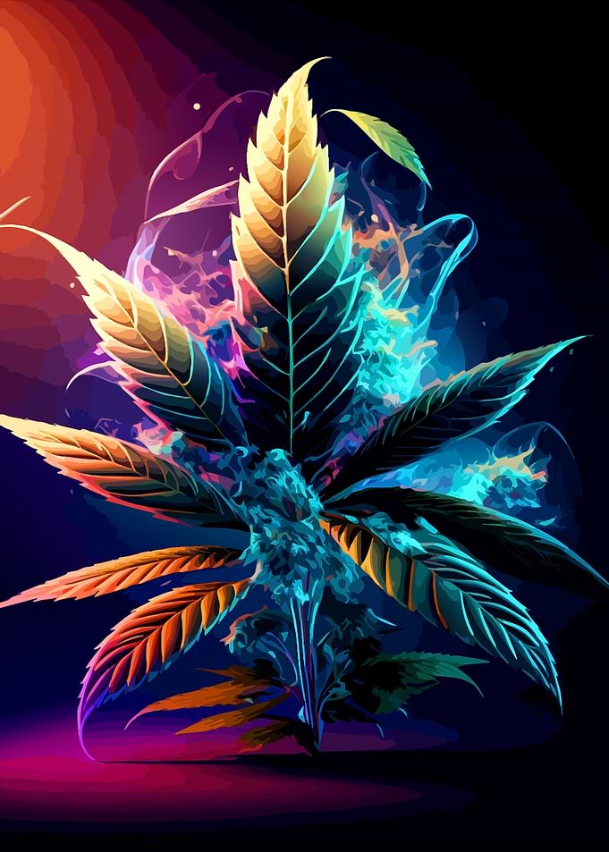 Vibrant Neon Cannabis Leaf Art