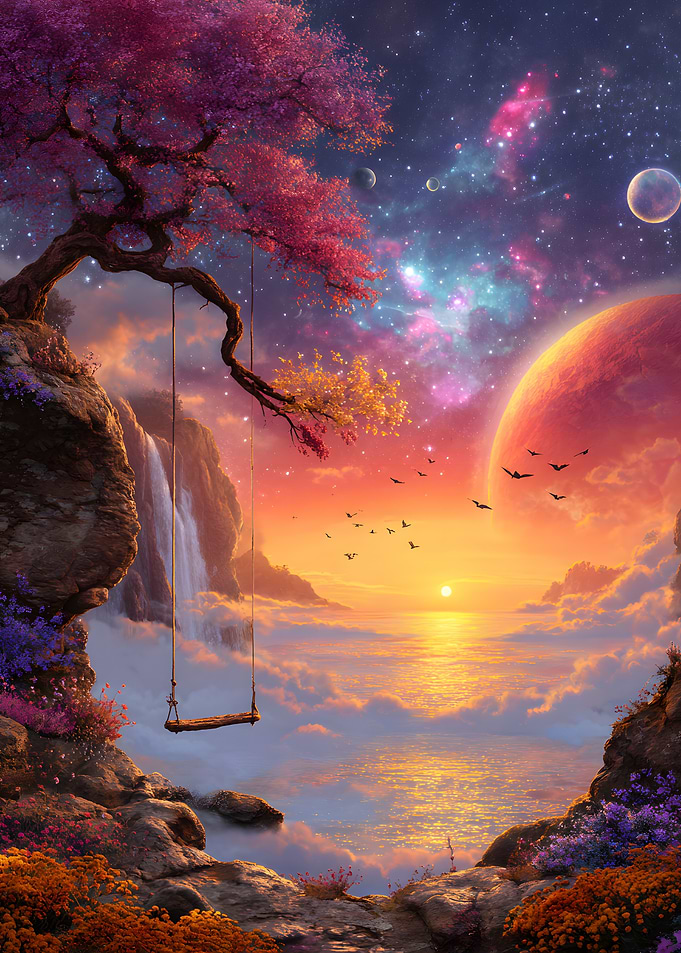 Dreamy Fantasy Landscape with Hanging Swing