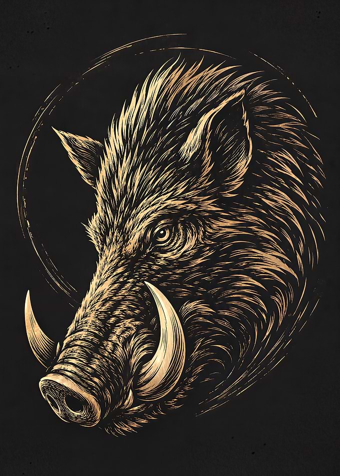 Golden Wild Boar Head Illustration