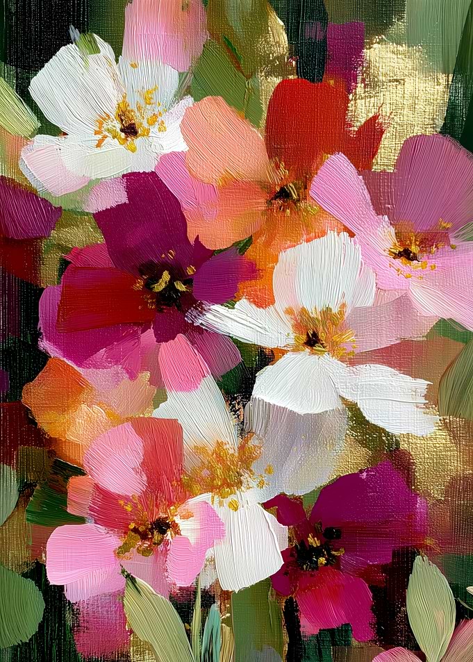 Vibrant Abstract Floral Oil Painting