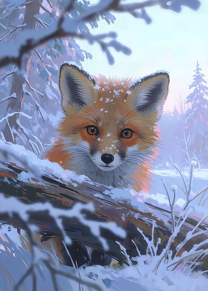 Cute Fox in Snowy Forest