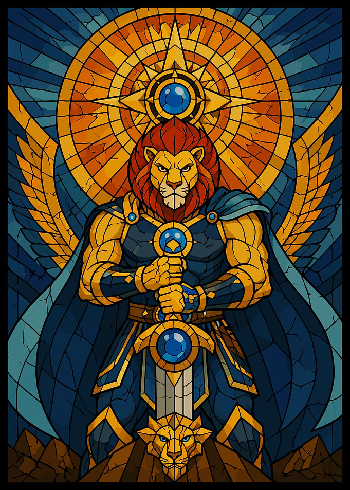 Stained Glass Lion Warrior Knight