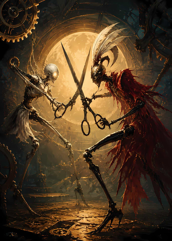 Steampunk Skeleton Duel with Scissors