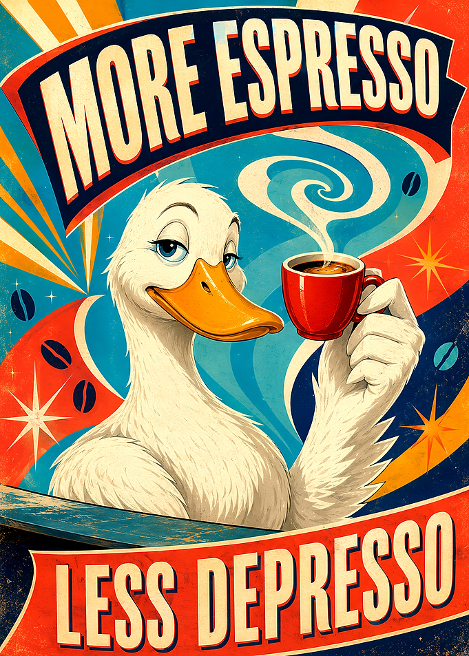 More Espresso Less Depresso Duck Poster