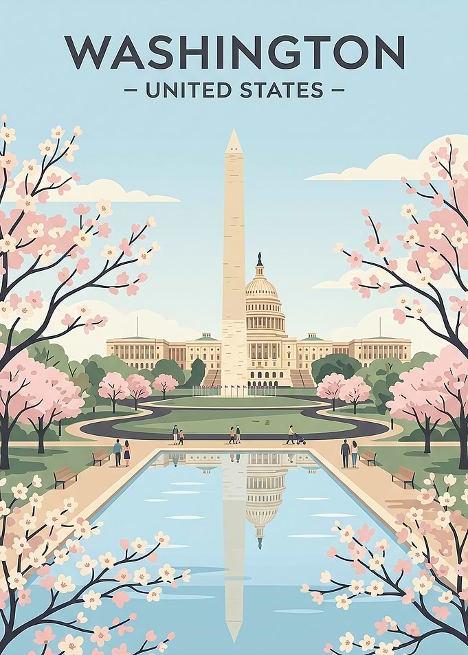 Washington DC Cherry Blossom Travel Poster