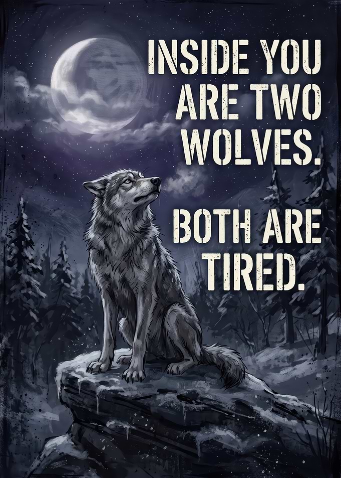 Two Tired Wolves Inspirational Poster