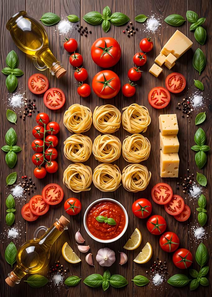 Italian Pasta Ingredients Flat Lay