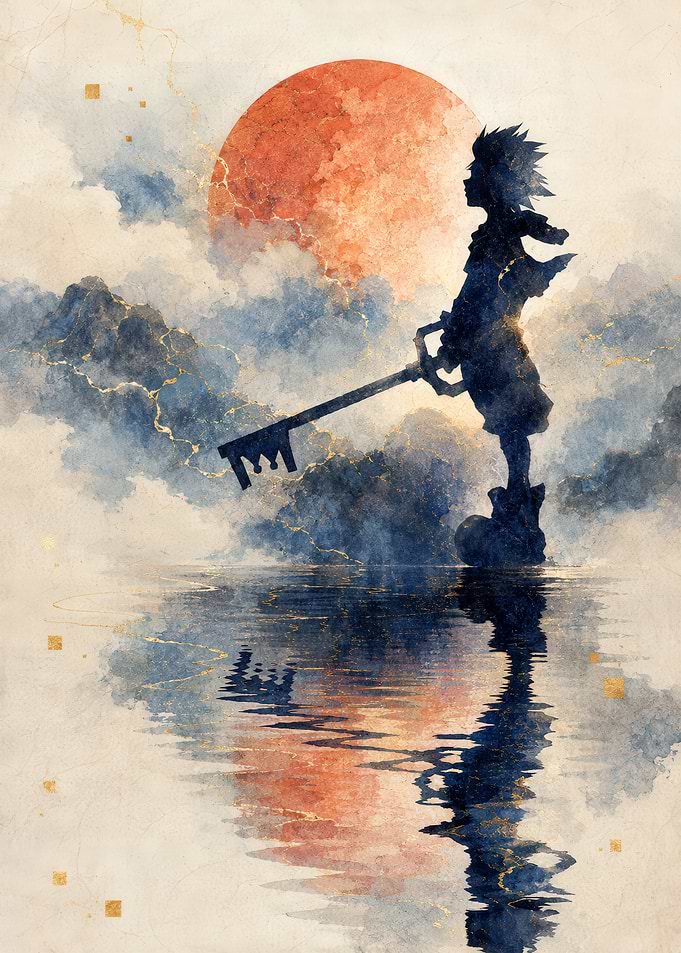 Sora Kingdom Hearts Watercolor Silhouette