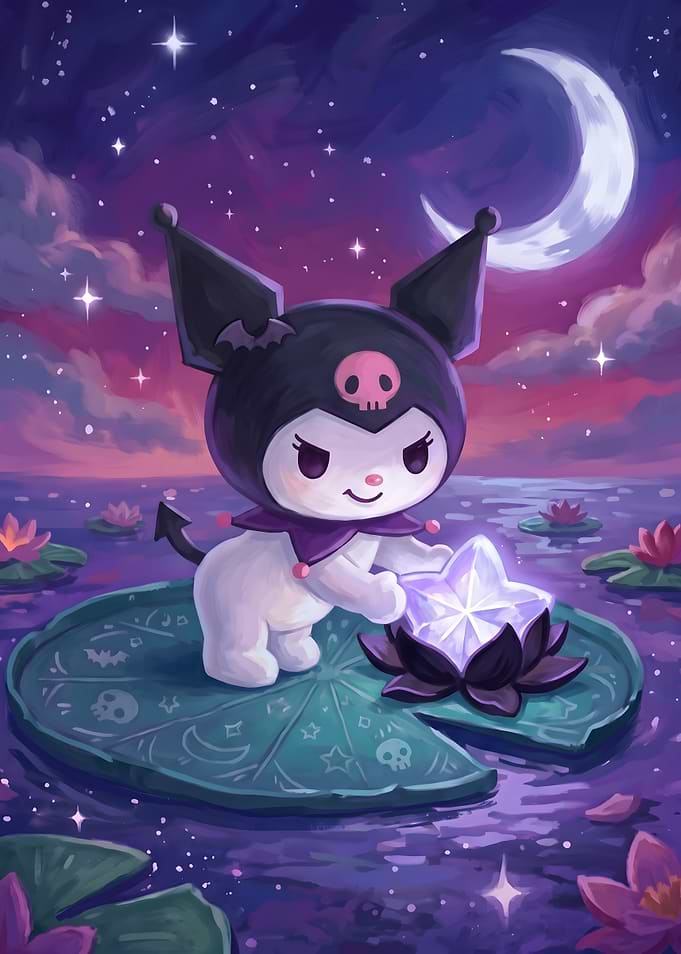 Kuromi with Glowing Star on Lilypad