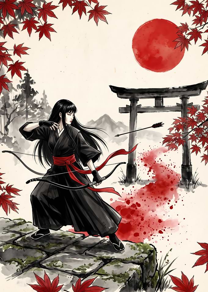 Japanese Archer with Torii Gate