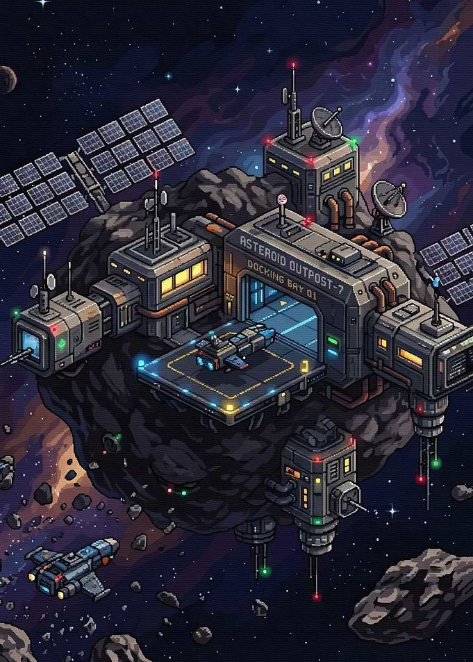 Pixel Art Asteroid Outpost 7