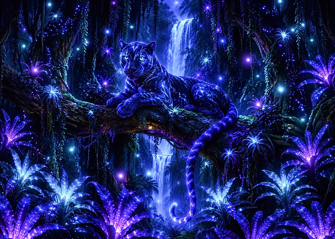 Glowing Cosmic Panther in Enchanted Forest