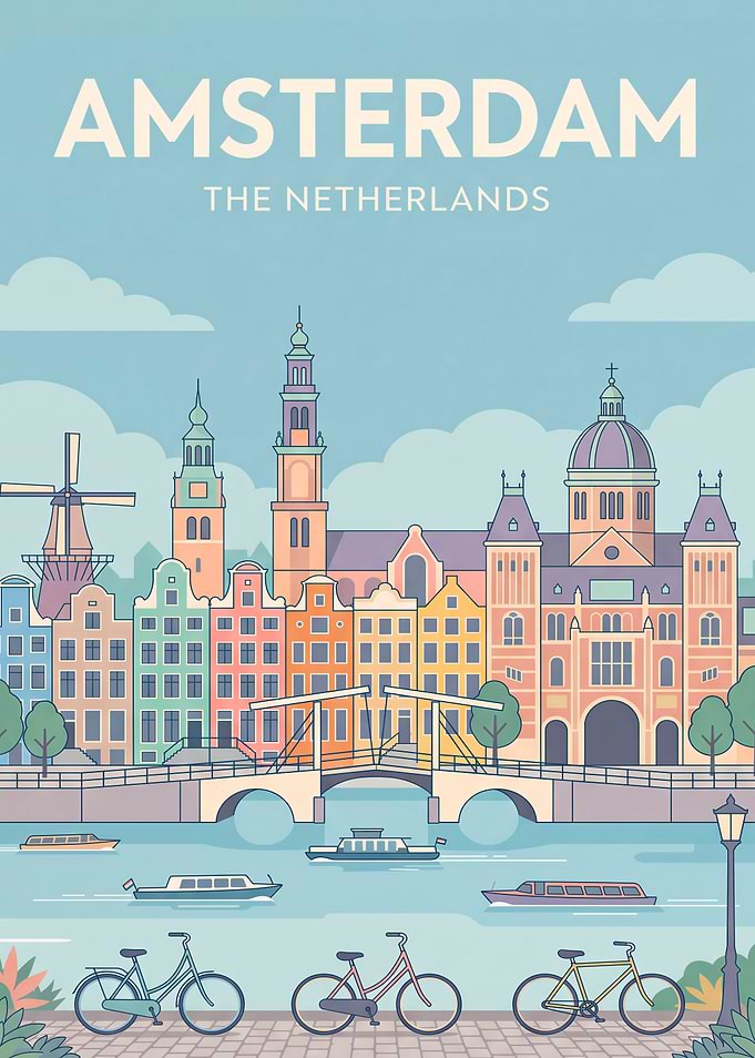 Amsterdam Cityscape Travel Poster